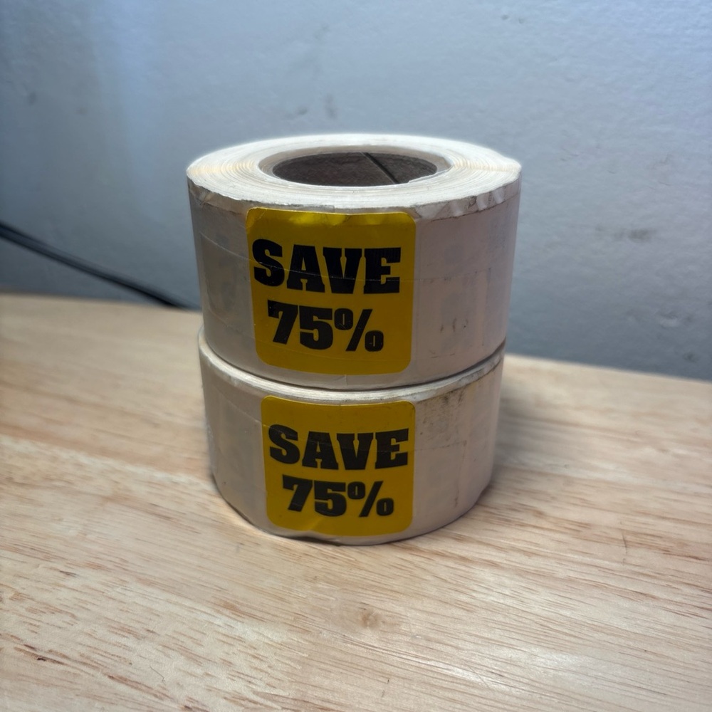 2x Rolls (500-Stickers) Yellow 2-inches 75% OFF Square Sticker (1000 Total)